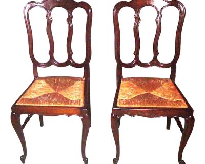 Antique French Provincial Mahogany Dining/Accent Chairs With Rush-Seating- a Pair