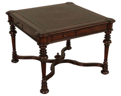 Jacobean Style Leather Top Dark Cherry Games Table