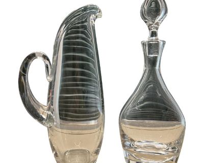 1960s Signed Steuben Martini Pitcher and Teardrop Decanter, a Set