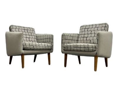 Pair - Danish Mid Century Modern Teak + Wool Armchairs, C. 1960’s