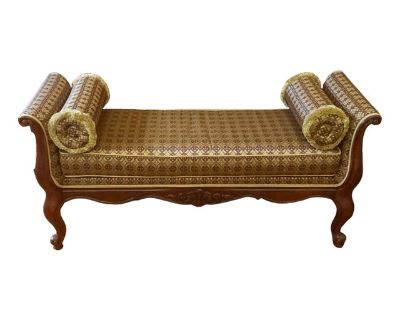1990s Ethan Allen Gold & Purple Carved Footed Bench