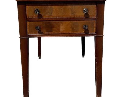 Mid 20th Century Wood Bedside Table with Tooled Leather Top, Hepplewhite Style