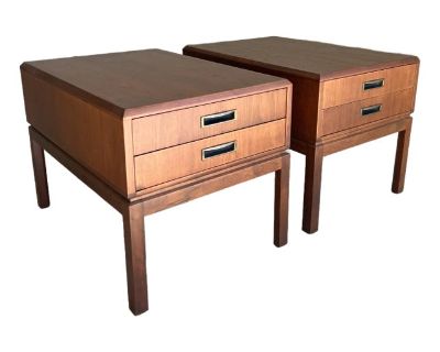 Newly Refinished Walnut and Brass Nightstands Side Tables - A Pair