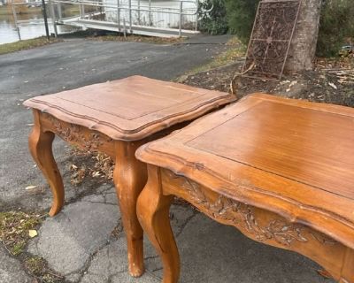 Two solid wood end tables