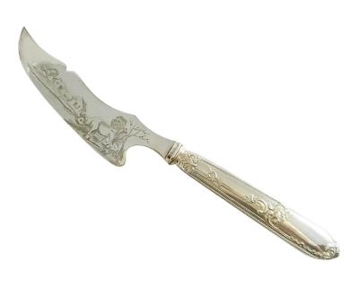 Antique French Sterling Silver Cheese Knife With Engraved Blade, Cow Motif