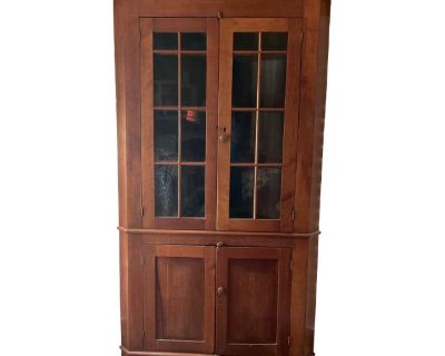 American Circa 1800’s Cherry Corner Cabinet With Original Wavey Glass Doors