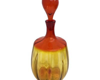 Vintage Blenko Optic Tangerine Decanter, Signed by Nickerson