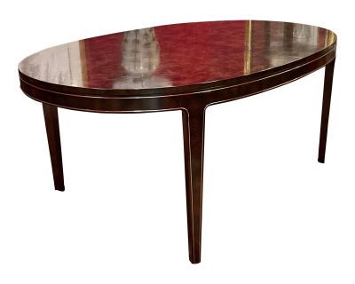 1970s Mastercraft Dining Table in Burled Amboyna and Inlaid Brass Trim