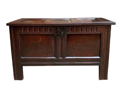 Antique English Carved Oak Coffer Trunk Chest Coffee Table Blanket Box C1770