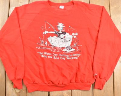 1980s Funny Fisherman Graphic Crewneck Sweater Fishing Sweater Outdoor Boating Fishing Working Made