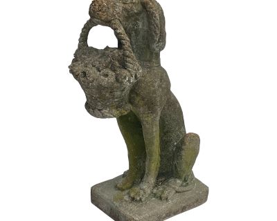 Stone Dog With Flower Basket Garden Statue 1960’s