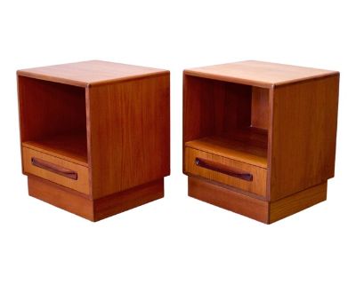 Dimensions: 18 W 16 D 21 H Origin: High Wycombe, United Kingdom Designer: Victor B. Wilkins Manufacturer: G-Plan Furniture Year: 1966-1979 Materials: Teak Details: G-Plan Furniture embraced Danish modern fairly early and produced several well-known lines of modern design. Fresco was among their most popular and was sold for over a decade. Professionally restored.. Dimensions 18 W 16 D 21 H Styl...