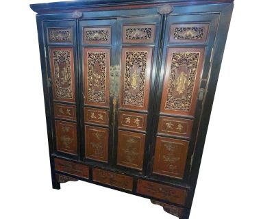 Late 19th Century Antique Handmade Chinese Wood, Lacquer Cabinet