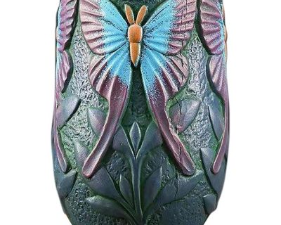 1990s Colorful Butterfly Ceramic Vase