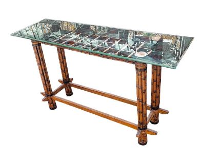 Mid-Century Rattan & Bamboo Console Table Base in the Manner of McGuire Furniture