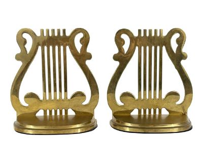 Pair of Vintage Brass Musical Harp Bookends