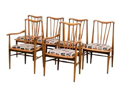 Pecan Mid Century Set of 6 Dining Chairs
