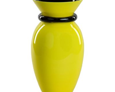 Daffodil Yellow and Black VeArt Signed Murano Vase