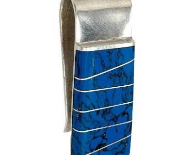 Mid-Century South Western 925 Silver Silver & Turquoise Moneyclip