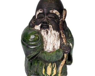 19th Century Japanese Finely Sculpted Figurine Ceramic God of Longevity