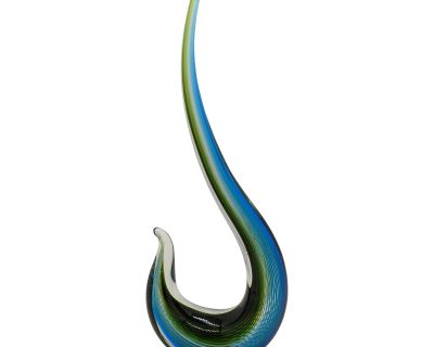 Mid 20th Century Murano Glass Ribbon Sculpture Decor Figurine Green Blue White