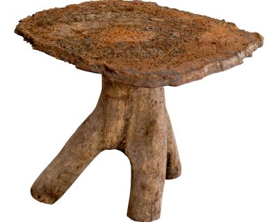 Mid 20th Century Cast Iron + Wood Stump Side Table