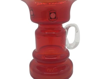 Vintage Tarnowiec Red Art Glass Mug Vase Made in Poland