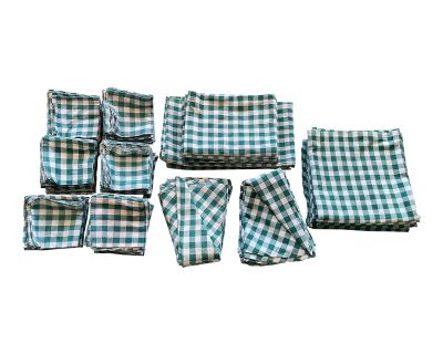 2010s Green and White Cotton Napkins and Tablecloths, 41 Pieces