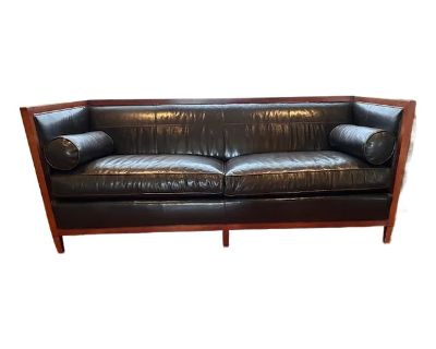 Baker Archetype Wood Banded Leather Sofa