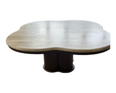 1960s Vintage Travertine and Wood Coffee Table