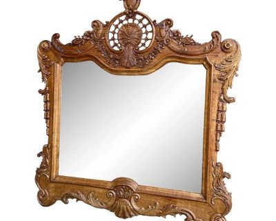 Antique French Wall Mirror Louis XV Carved Oak Stripped Bleached Finish C1880