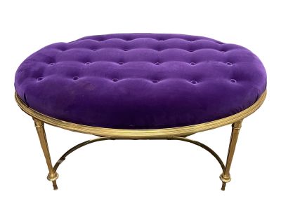 Solid Brass Oval Bench With Purple Velvet Upholstery by LaBarge