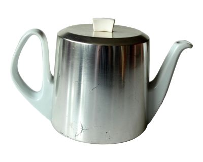 1930s Antique German Porcelain Tea Pot With Metal Warming Hood