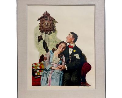 Norman Rockwell Original Lithograph Courting Couple, Date, Hand Signed Americana 1976