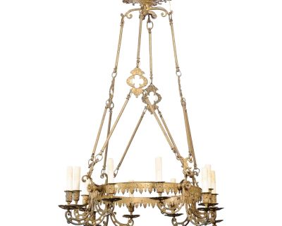 French 19th Century Bronze Twelve Light Ring Chandelier with Scrolling Arms