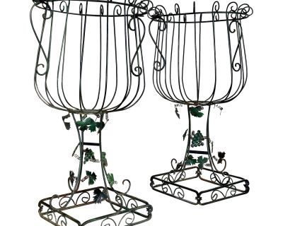 Mid-20th Century Monumental French Wrought Iron Urn Planters-Pair