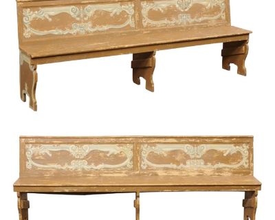 Italian 8 Ft. Long Benches, 19th Century - a Pair