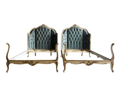 Set of 2 French Style Upholstered Twin Beds