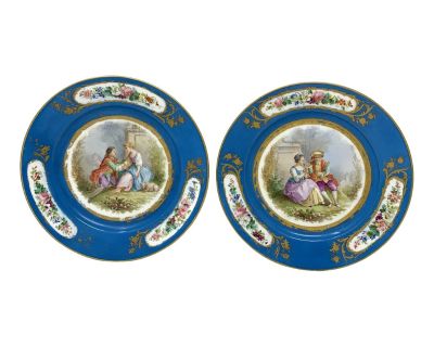 Antique French Sevres Hand Painted Cabinet Plates, 1800s, Set of 2