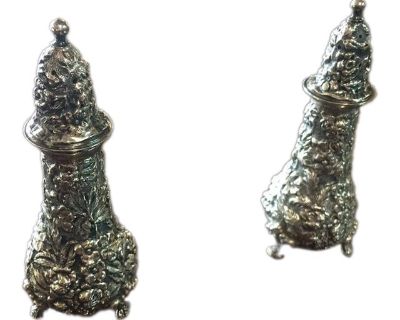Stieff Sterling Repousse Salt and Pepper Shakers, Rose Pattern Shakers, the Pair