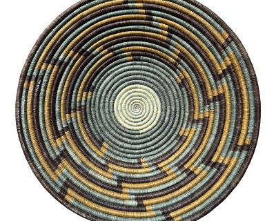 1980s African Hand-Made Geometric Pattern Woven Basket