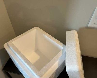 Styrofoam cooler perfect for small grocery and picnic items. Exterior measurements approx. 11.5"H x 11.5"L x 9.5"W; interior measurements approx. 8.25"L x 8.25"W x 8"L. Pick up in the SOWA district of the South End ASAP.