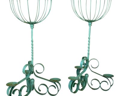 Mid-20th Century Coastal Wrought Iron Previously Painted Jade Plant Stands-Pair