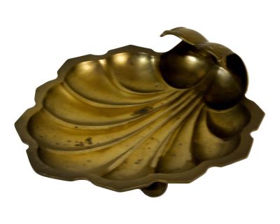 Vintage Hollywood Regency Brass Tridacna Clam Shell Trinket Dish