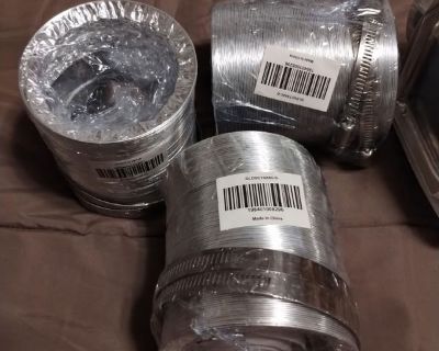 3 pieces. New and sealed. We had extras and don't need these. They are these on Amazon: Simple Deluxe 4 Inch 8 Feet Ducting, Non-insulated Flex Air Aluminum Ducting Hose, Drying and Exhaust for HVAC Ventilation, 2 Clamps Included. https://a.co/d/8ycv5Do also a Whirlpool Durasafe close elbow dryer vent Pickup will be on the corner near St Justine preschool NY Ave. Ironbound section of Newark NJ....