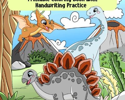Little Dinosaurs - Printable Coloring Book with Handwriting Practice