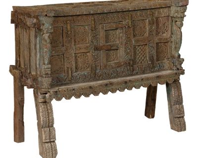 Indian Antique Damachiya Wedding Cabinet on Legs with Carved Décor