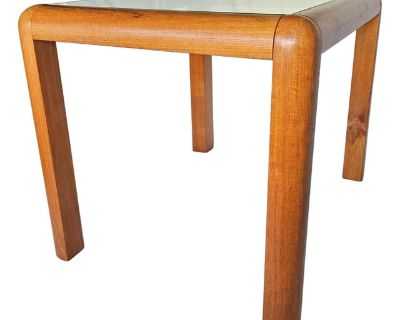 Danish Modern Trioh Møbler Style Solid Teak Side Table With Rounded Edges & Glass Top
