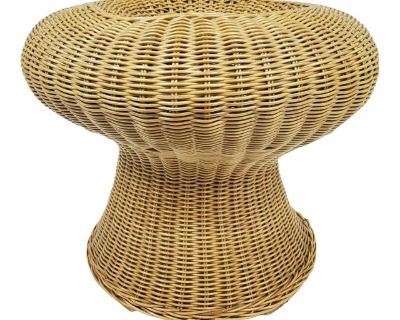 1990s Vintage Rattan Mushroom Stool Vanity Seat Stool