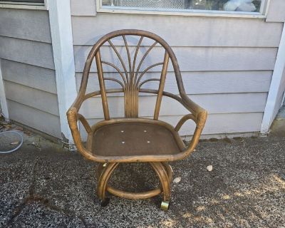 #32 Vintage Rattan bamboo chair on Wheels no cushions
